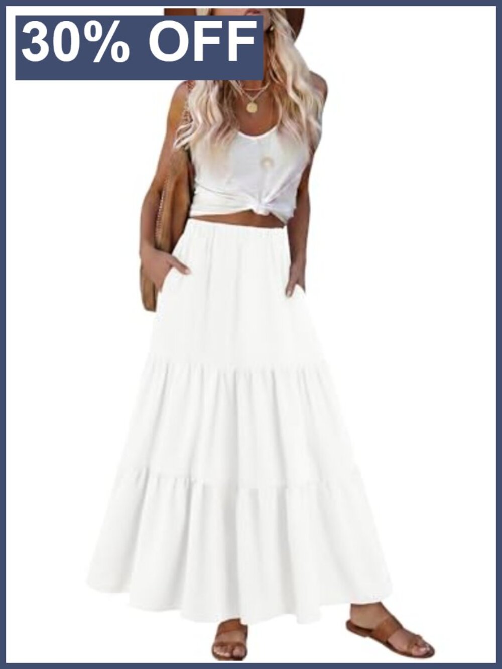 A-Line Maxi Skirt High Waist Flowy Ruffle Hem Casual Boho Long Women